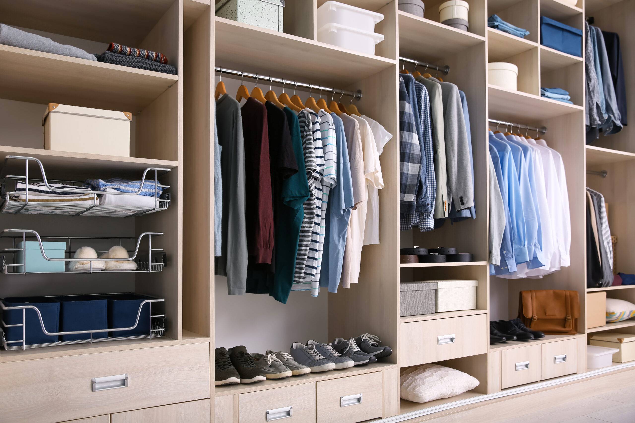 house manager Organized walk-in closet representing event coordination and household project management.