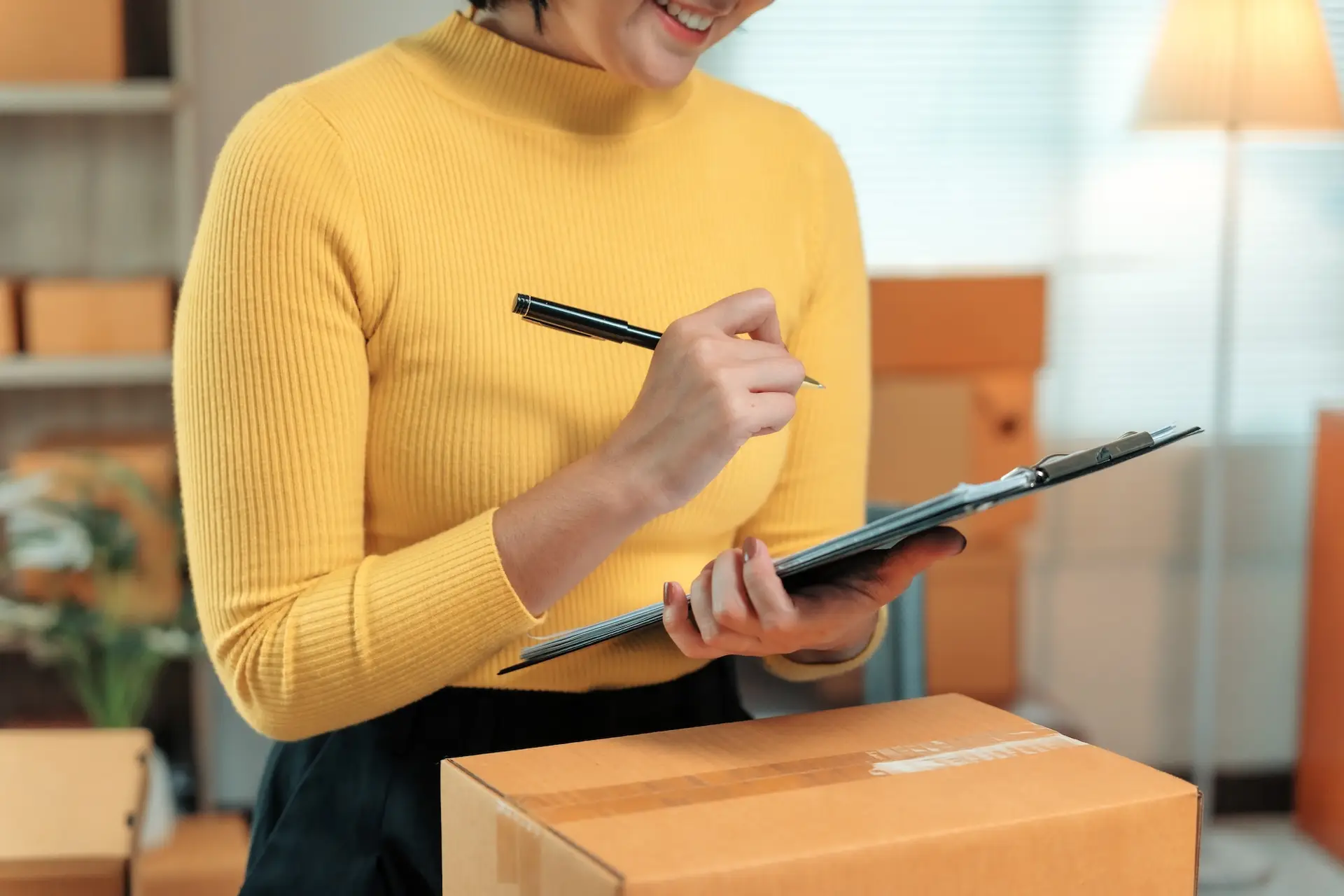 Women in yellow shirt ordering household inventory